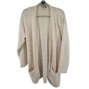 Adele Joyce Lambswool Angora Long Cable Knit Cardigan Sweater L